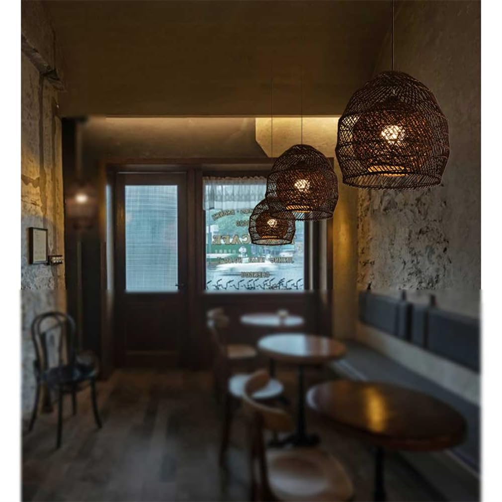 Pantalla de lámpara de iluminación con Tejido Wicke, acabado Negro, diseño de cesta para Sala de estar, entrada, bombillas LED E27, lámpara de altura Ajustable, a, 50 cm
