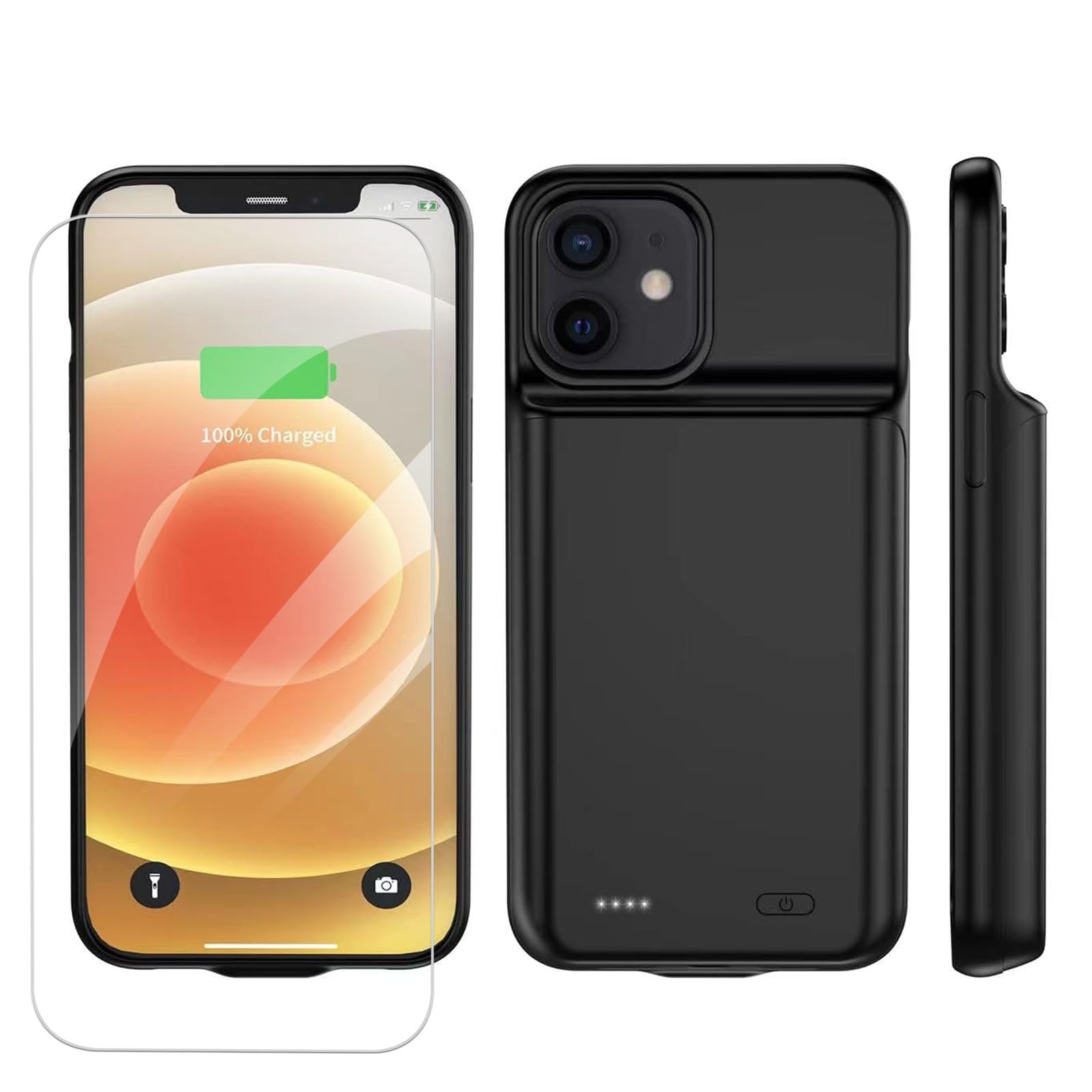 Coque batterie pour iPhone 12/12 Pro - 7000 mAh - Portable et rechargeable (6,1", noir)