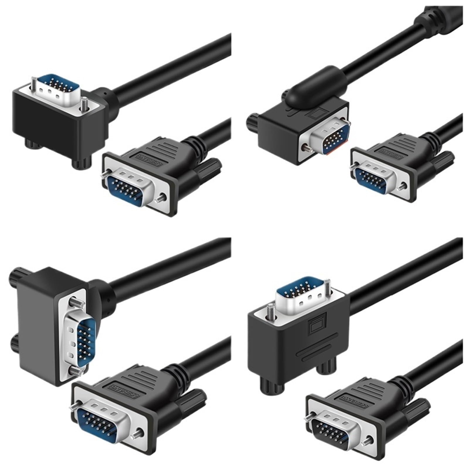 Kabel VGA 1080p do monitora komputerowego, standardowe złącze 15-pinowe, prawy kąt w lewo w górę w dół, męski kabel SVGA do komputera stacjonarnego (Up Angled, 1,5 m)