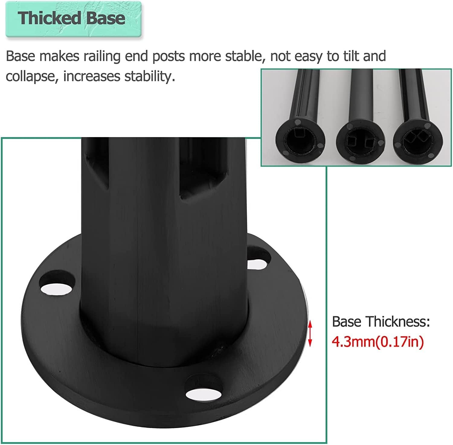 Porch Glass Fence Clamp Pole Floor Standing Deck Fencing Glass Panels Post, Pool/Balcony/Patio Safety Railing Post - Black Stainless Steel Finish, 25/29/33/37/41/45/49 in High ( Color : End Post , Siz