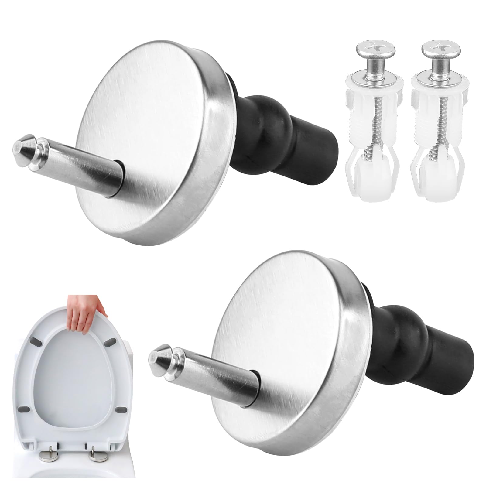 2 Pack Toilet Seat Hinge Bolts Kit,Quick Release Expanding Rubber Toilet Seat Replacement Parts,Toilet Seat Repair Bolts and Screws Toilet Cover Maintenance Accessories for Home Bathroom