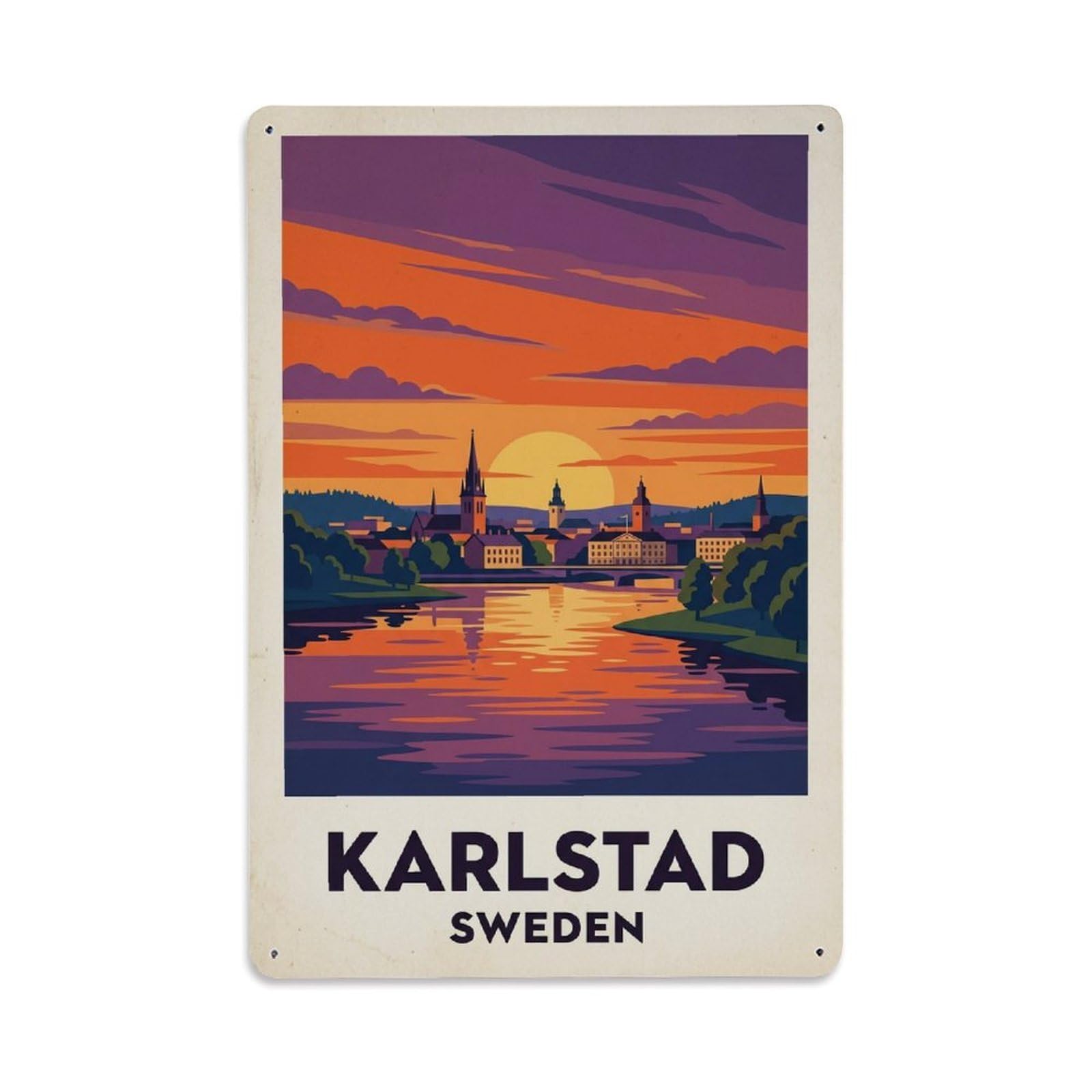 Vintage Travel Karlstad Sweden Sunset Metal Tin Sign