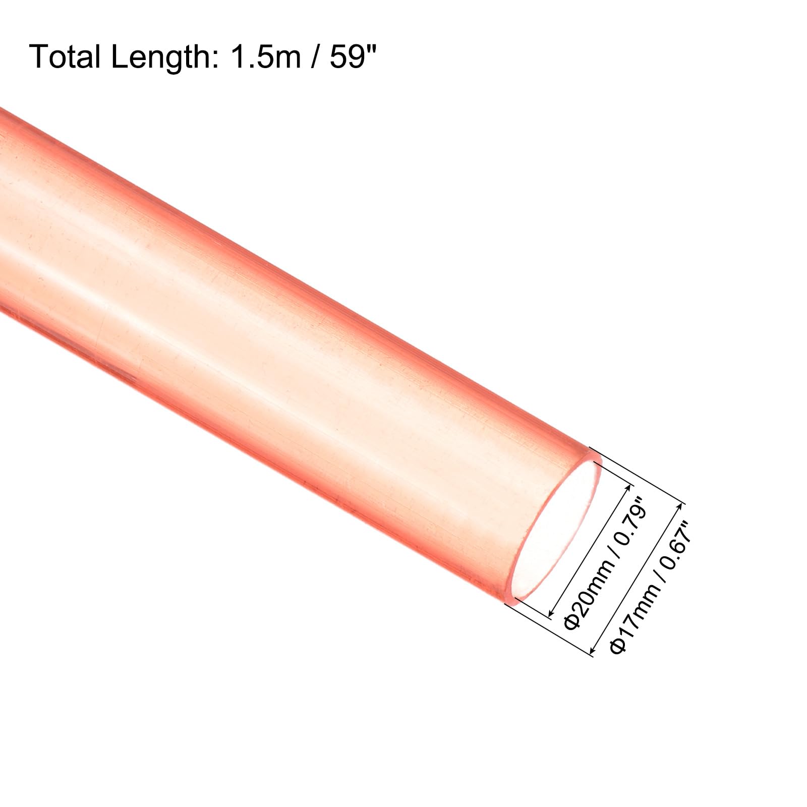 QUARKZMAN Tubo Conduit PVC 1.5m/59" Lunghezza 20mm OD Canalizzazione Cavi Trasparente Rosso Tubo Diritto per Installazione Cablaggio Elettrico Confezione da 2