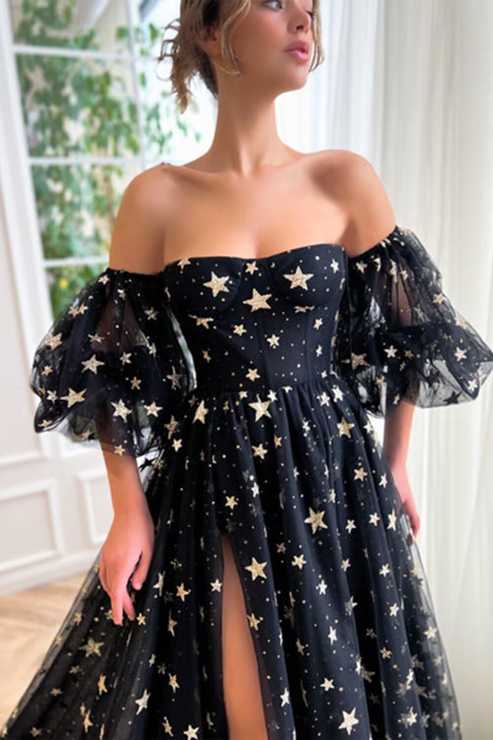 Eightale Off Shoulder Sparkly Tulle Long Prom Dress A Line for Women Formal Evening Dress - Image 3