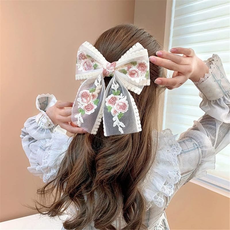 FAMEZA 1 PCS Big Lace Bow Hairpin Embroidered Ribbon Hairpin Jewelry Headband White Hair Accessories (B0CDGZVP7B) Amazon Price History, Amazon Price Tracker