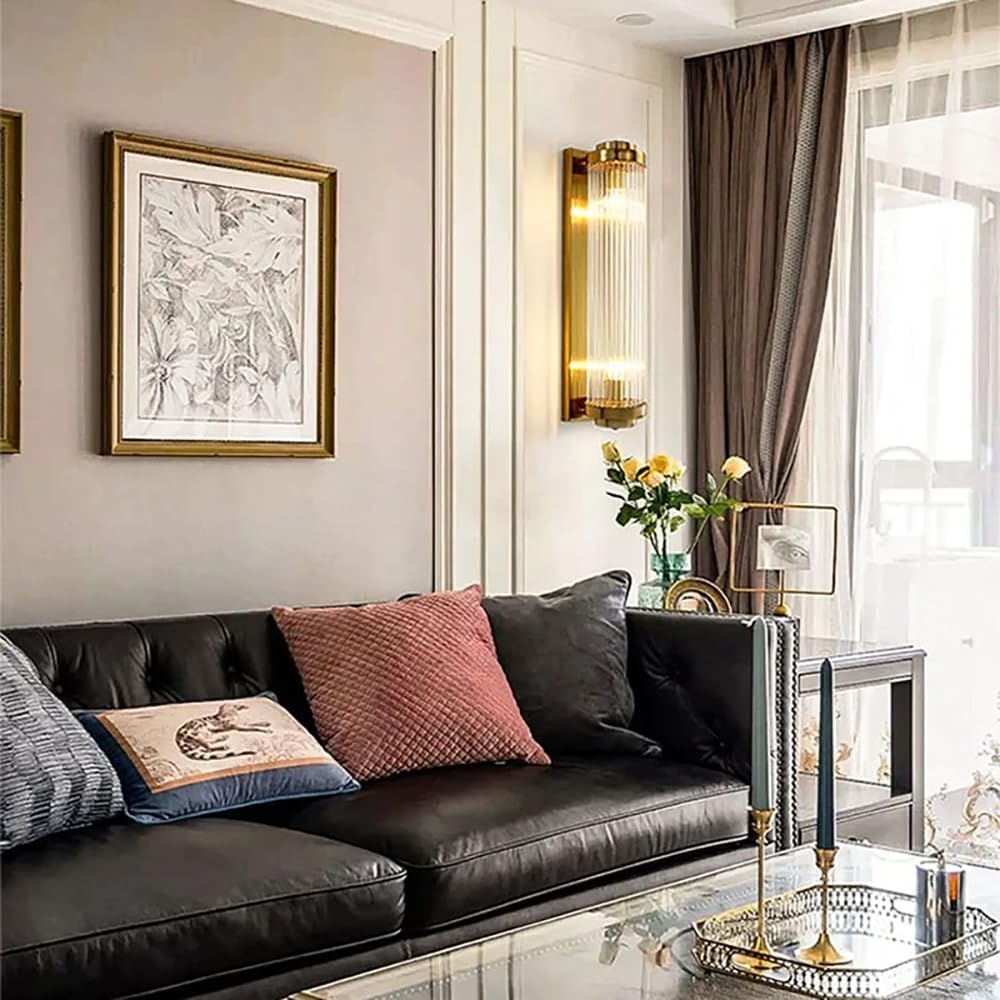 24 inch Crystal Wall Light Fixture, Modern Luxury Wall Flush Mount Wall Lamp Sconce for Bedroom Living Room Dining Room Indoor Lighting, Brass Bathroom Vanity Mirror Light Included Bulb