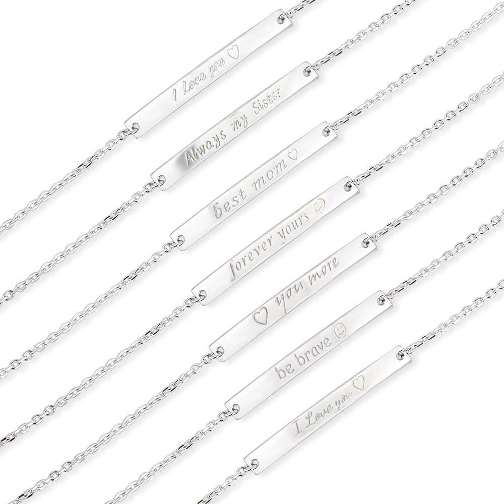 925 Sterling Silver Personalized Engraved Word Bracelets Design Square Thin Chain Bracelets for Women