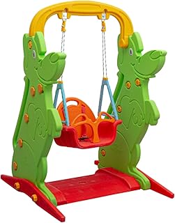 King Kids Comfort Swing, Outdoor Garden Dinosaur Swing Set, 144x96x104 cm, Green and Red