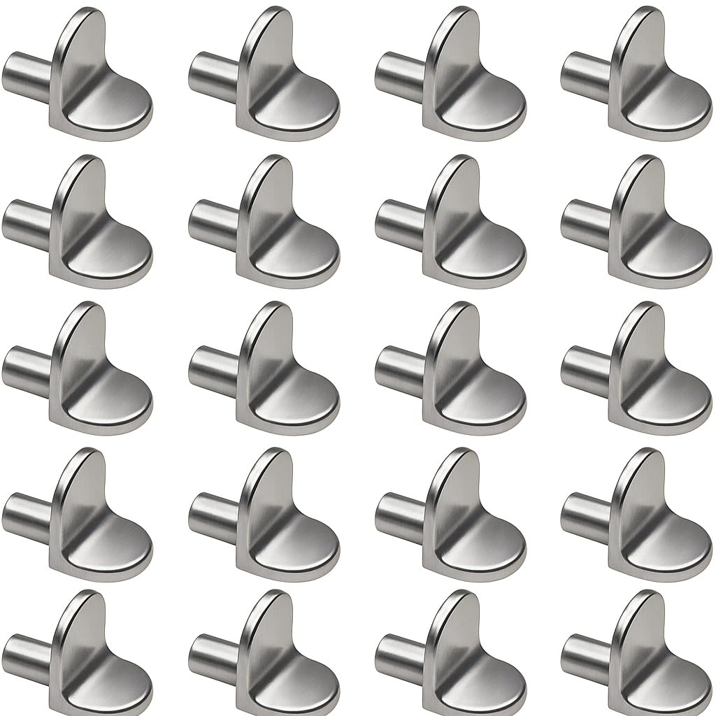 20 Pcs L-Shaped Shelf Support Pegs - 5mm Antirust Metal Shelf Pegs - Shelf Pins for Furniture, Kitchen Cabinet, Bookcase, Closet, Wardrobe, Cupboard, Wood & Glass Shelves (Silver)