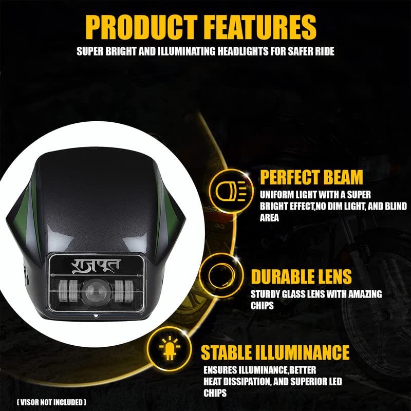 Image of AllExtreme 4 LED RAJPUT Headlight 50W 1 Projector Lamp Bright Headlamp DRL Light with Heat Dissipation Beam Compatible with Splendor Bike Motorcycle
