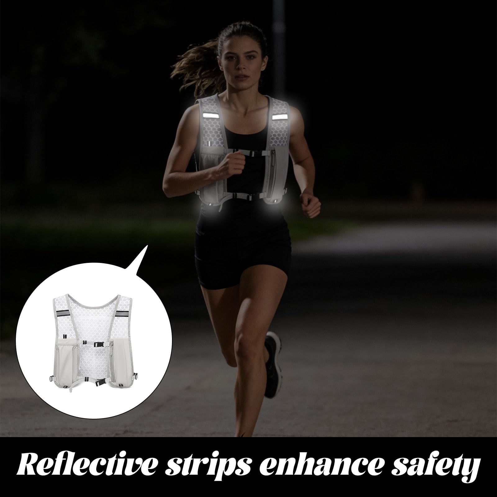 Unisex Running Vest, Adjustable Running Vest with Phone Holder & 500ml Bottle Storage, Portable and Comfortable Vests with Reflective Strips for Trailrunning Hiking Marathon Running Cycling, Grey — view 6