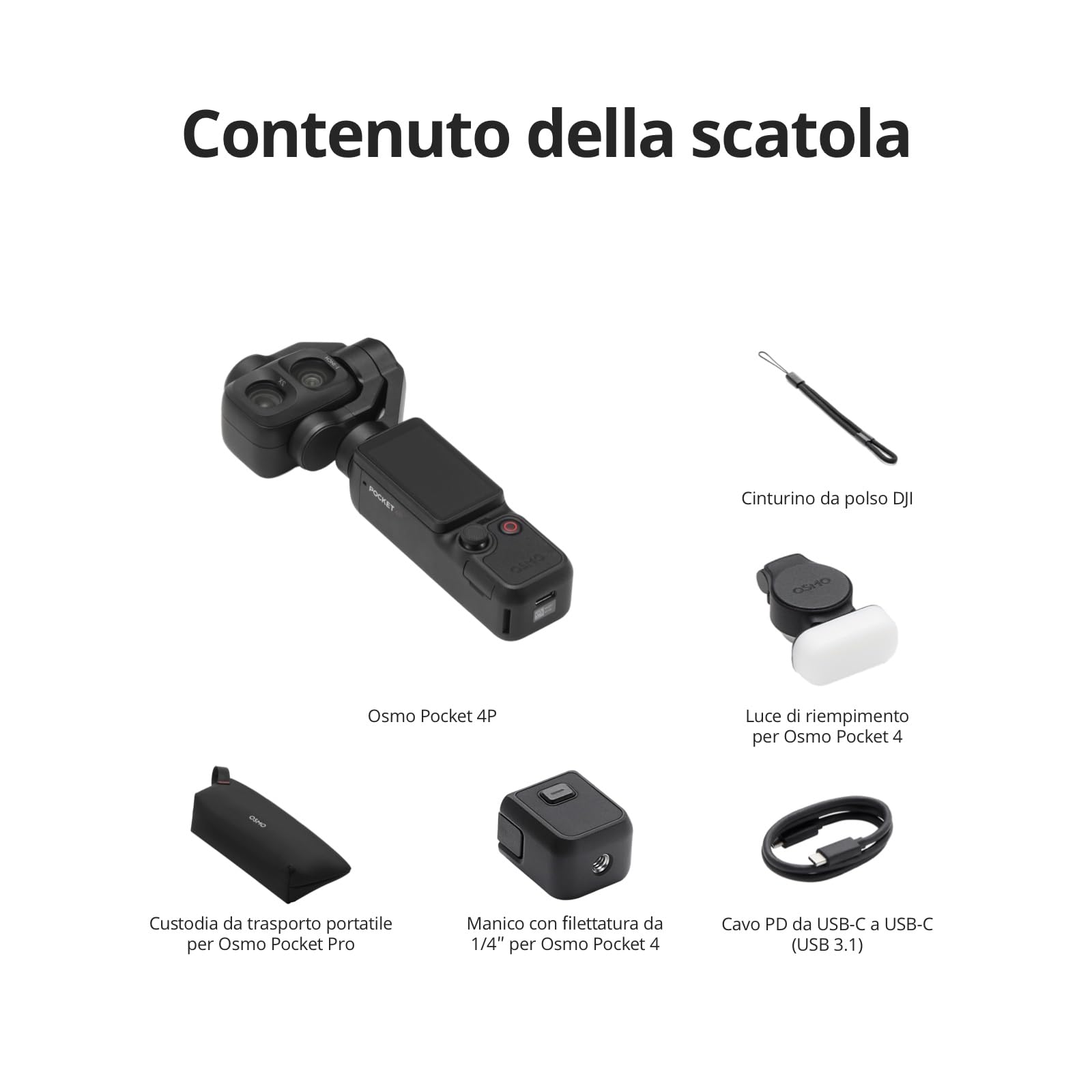 DJI Osmo Pocket 4P Combo Standard, fotocamera vlog 4K a doppio obiettivo | Zoom ottico 3×, zoom fino a 12×, 4K/240fps, gamma dinamica di 17 stop, 103 GB di memoria integrata, luce di riempimento