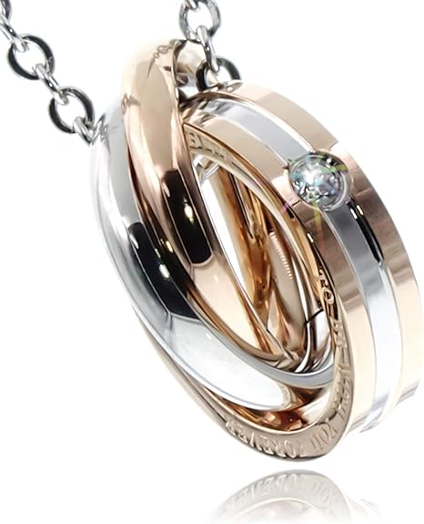 Amazon Napist ネックレス メンズ レディース 3連リング 316l サージカルステンレス 金属アレルギー対応 リングネックレス Npn032 ピンクゴールド レディース ジュエリー 通販