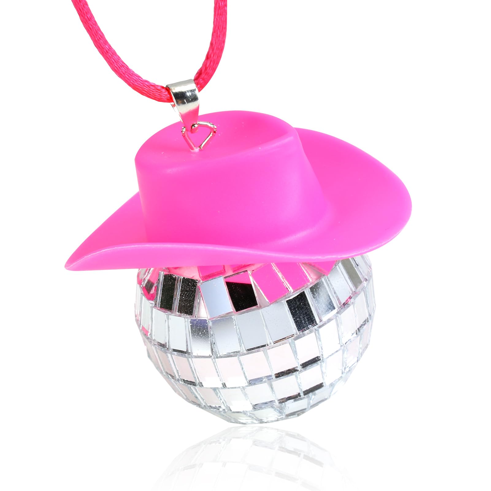 Disco Ball Car Accessories, Cowboy Hat Pendant for Car Rear View Mirror Pink Car Interior Decorations Car Hanging Accessories Shiny Decoration for Automobile Truck, Suv for Men & Women