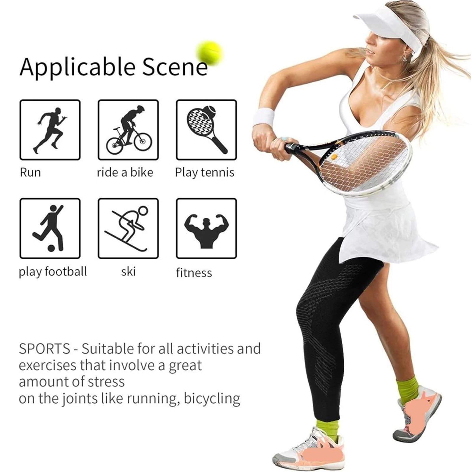 Funda De CompresióN Pierna Completa 1/2 Uds compresión deportiva manga completa de pierna longitud muslo pantorrilla larga rodilla soporte for baloncesto(Black-2PCS,M)