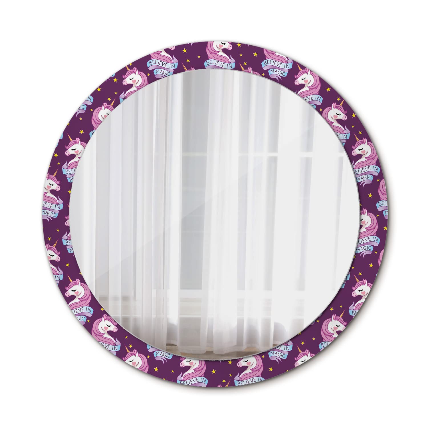 Miroir mural rond étoiles licornes Ø90 cm pour agrandir et décorer une pièce sombre