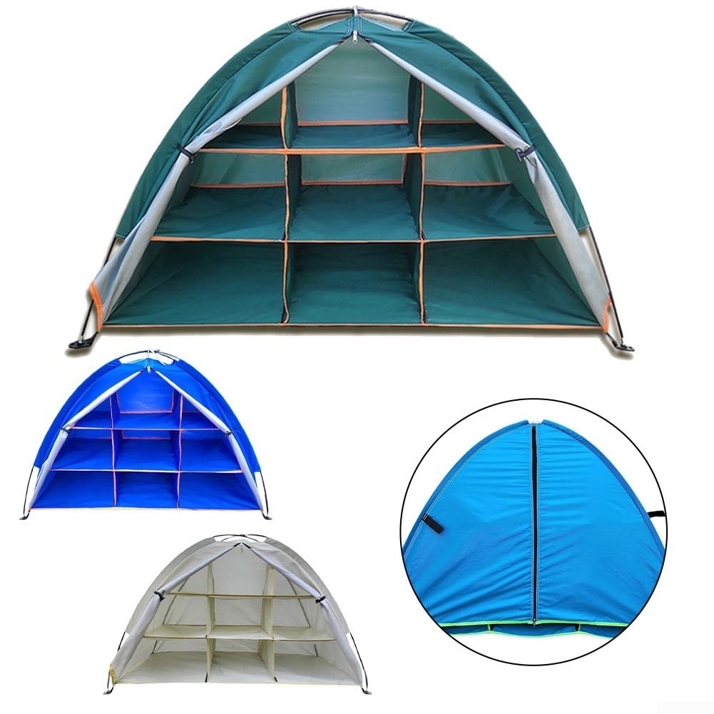 Armario de almacenamiento multifuncional para camping, con 9 compartimentos, tela Oxford, estantería para organización de equipos (azul)