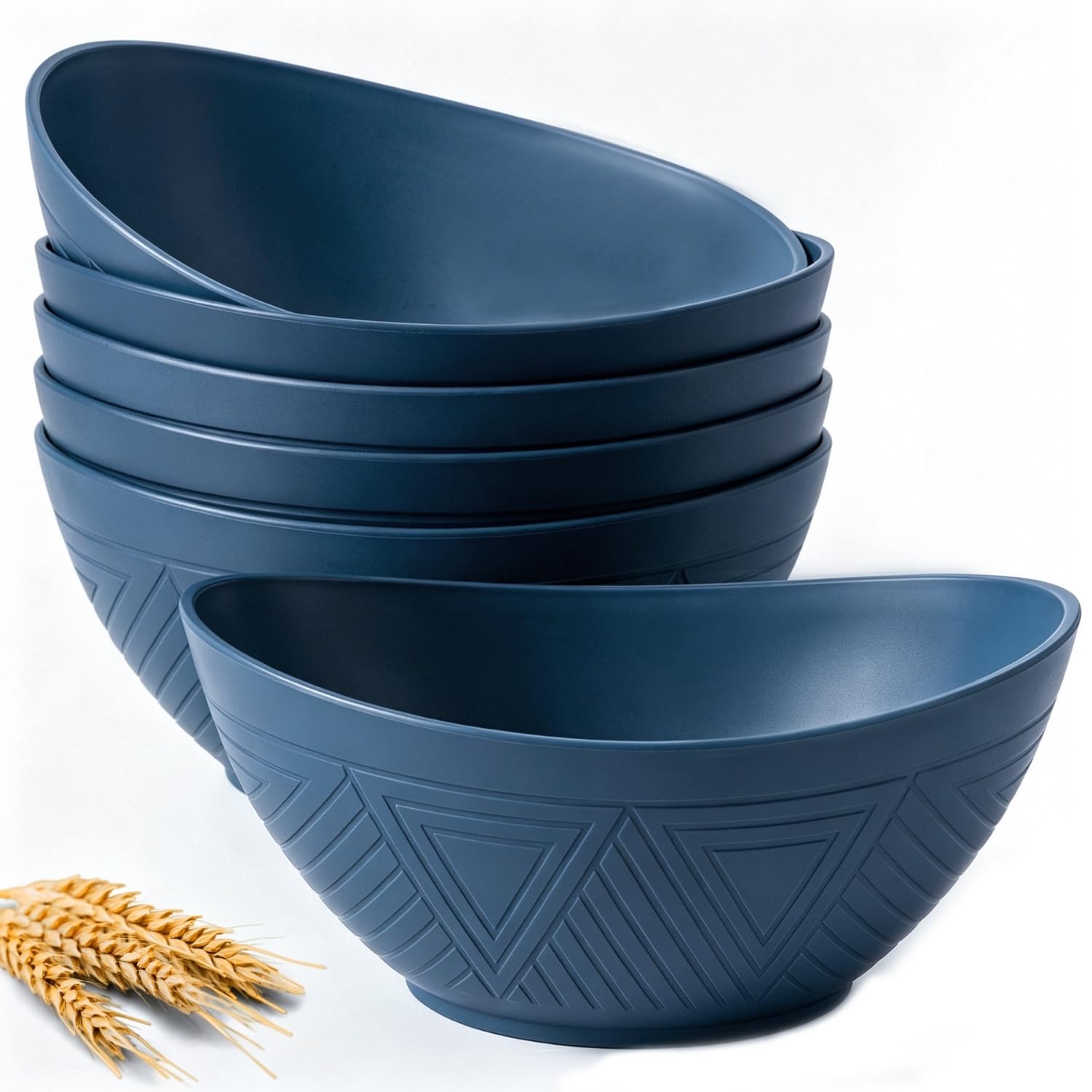Homienly Wheat Straw Bowl Set of 6-60 OZ Large Salad Bowls,Microwave and Dishwasher Safe Bowl Set, Alternative for Plastic Bowls for Serving Soup,Popcorn Bowl for Kitchen - Blue