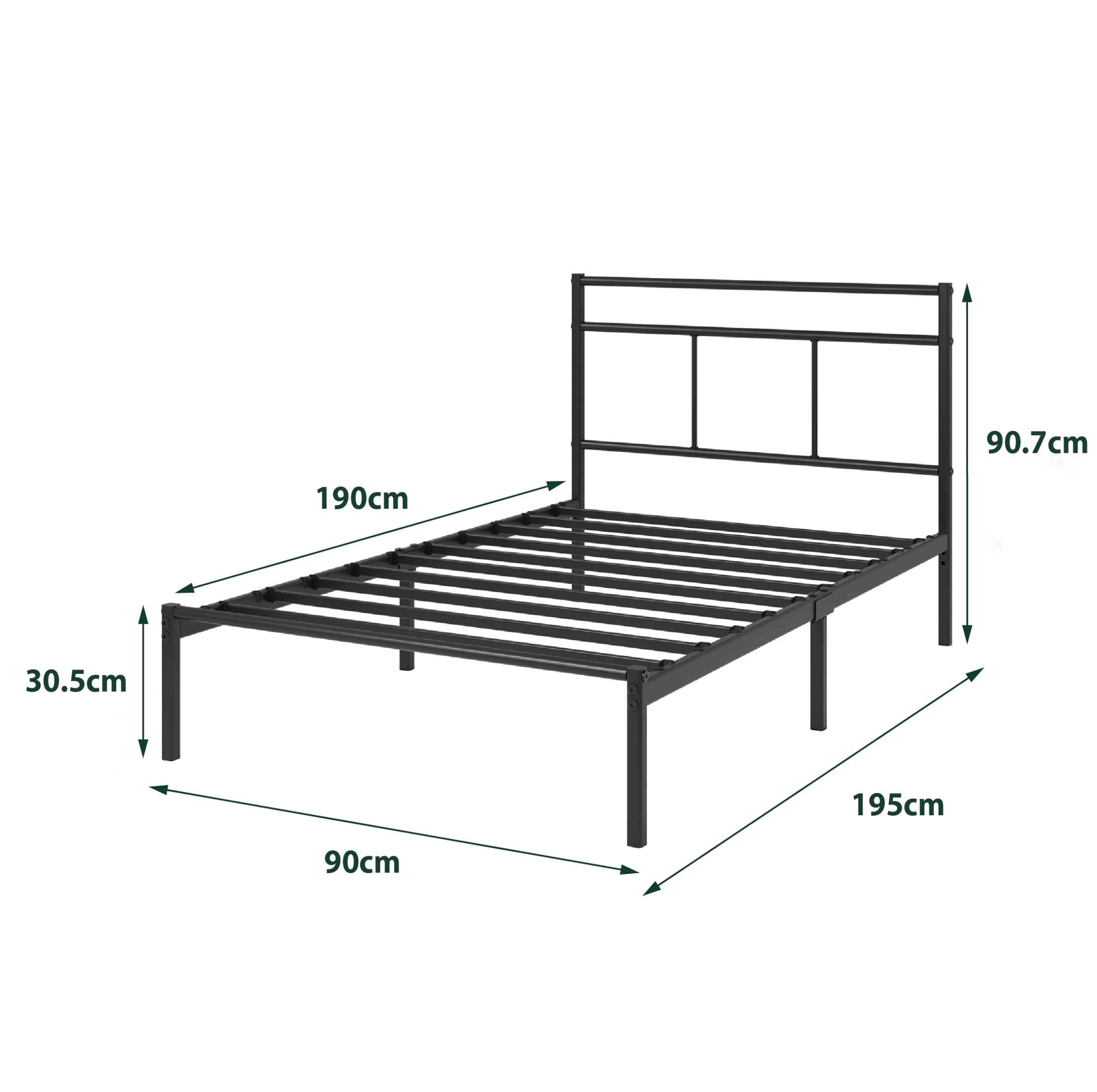 Zinus Łóżko Elias 90 x 190 cm - Metalowy stelaż z zagłówkiem - Wysokość 30 cm - Łóżko kontynentalne z blachy metalowej - Łatwy montaż - schowek pod łóżkiem - Nowoczesny design - Czarny