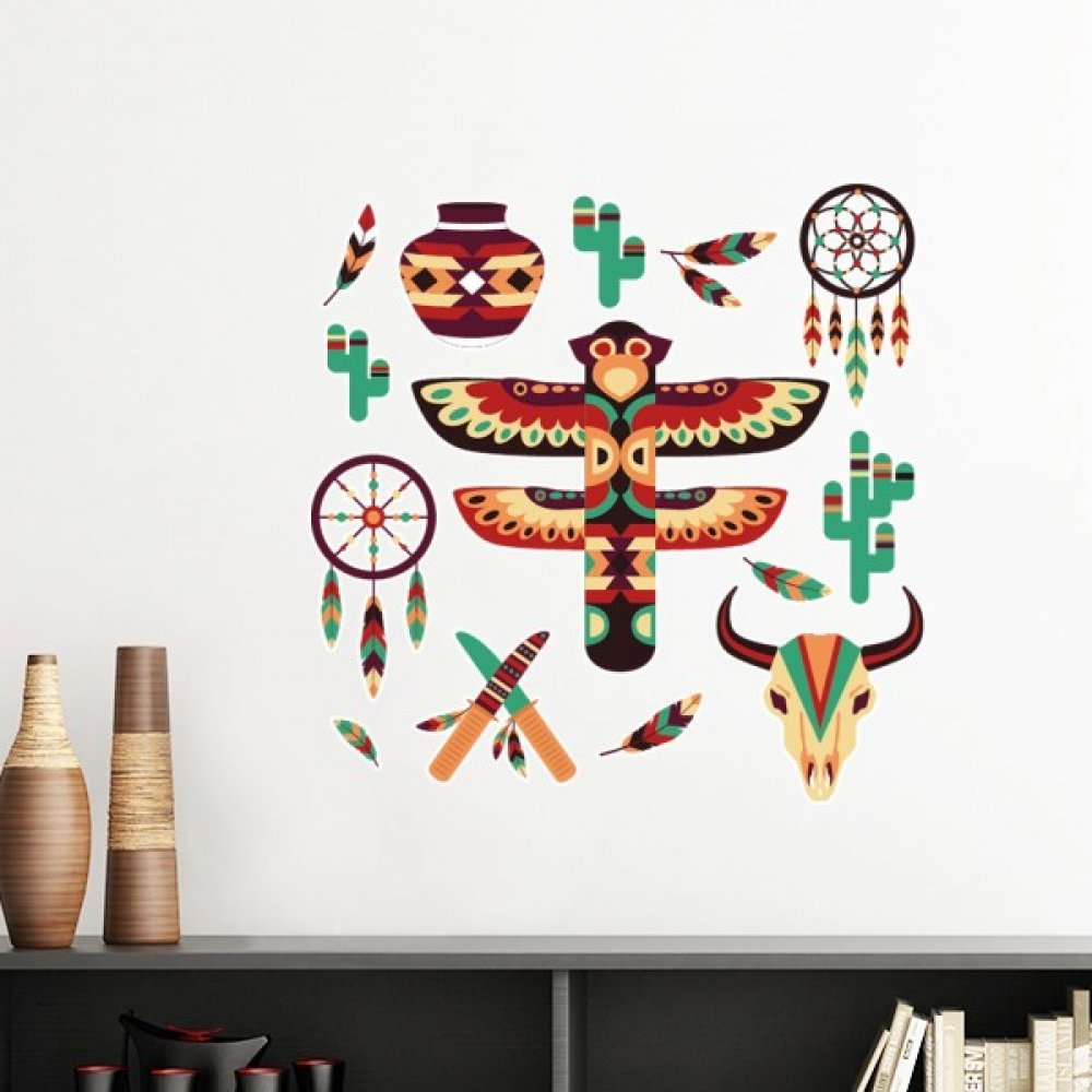 Sticker dream catcher amovible decoration murale totem indien 80cm
