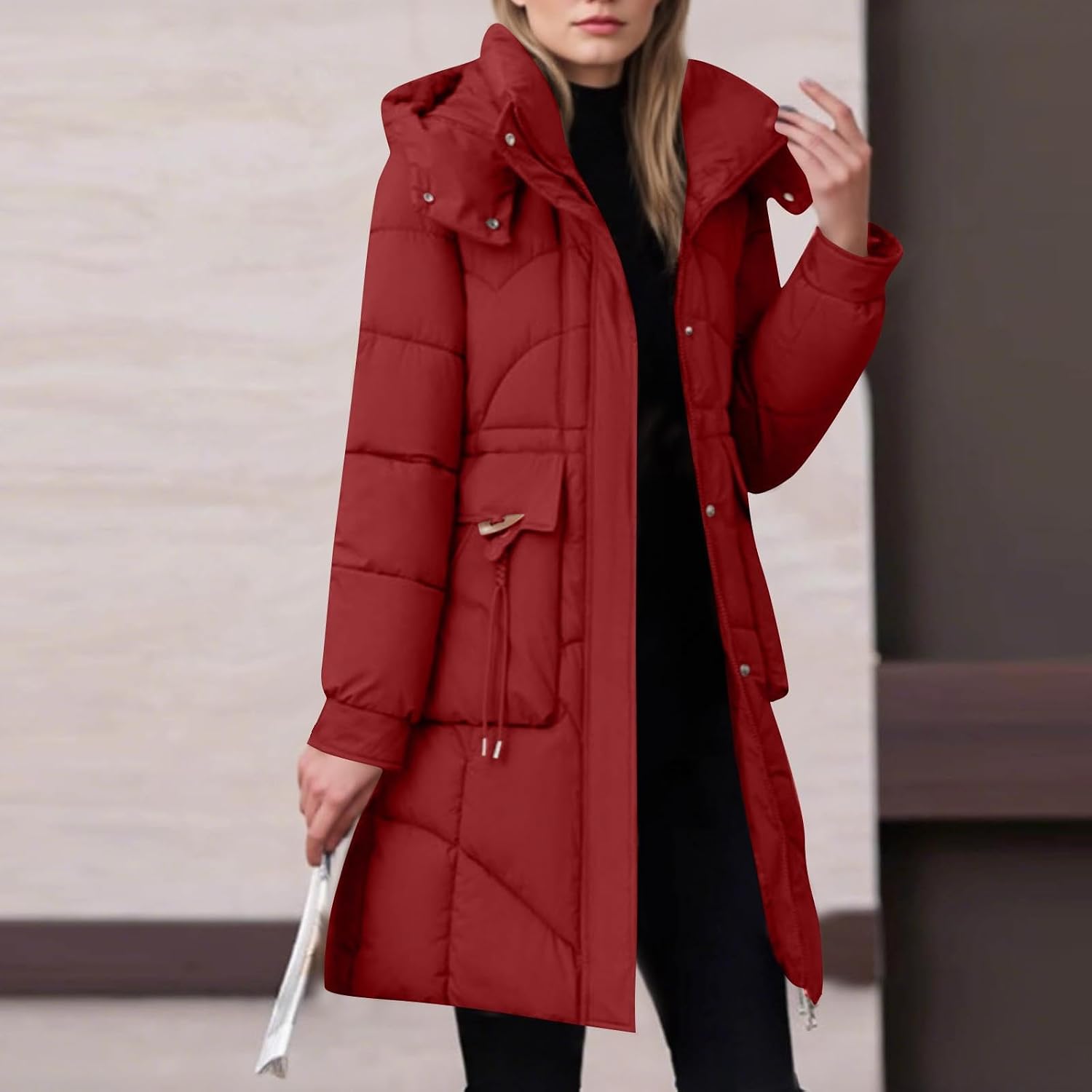 FZYLQY Women's Down Coat Warm Hooded Mid-Length Zip Up Puffer Jacket Thermal Fall Winter Causal Comfy Outwear with Pockets