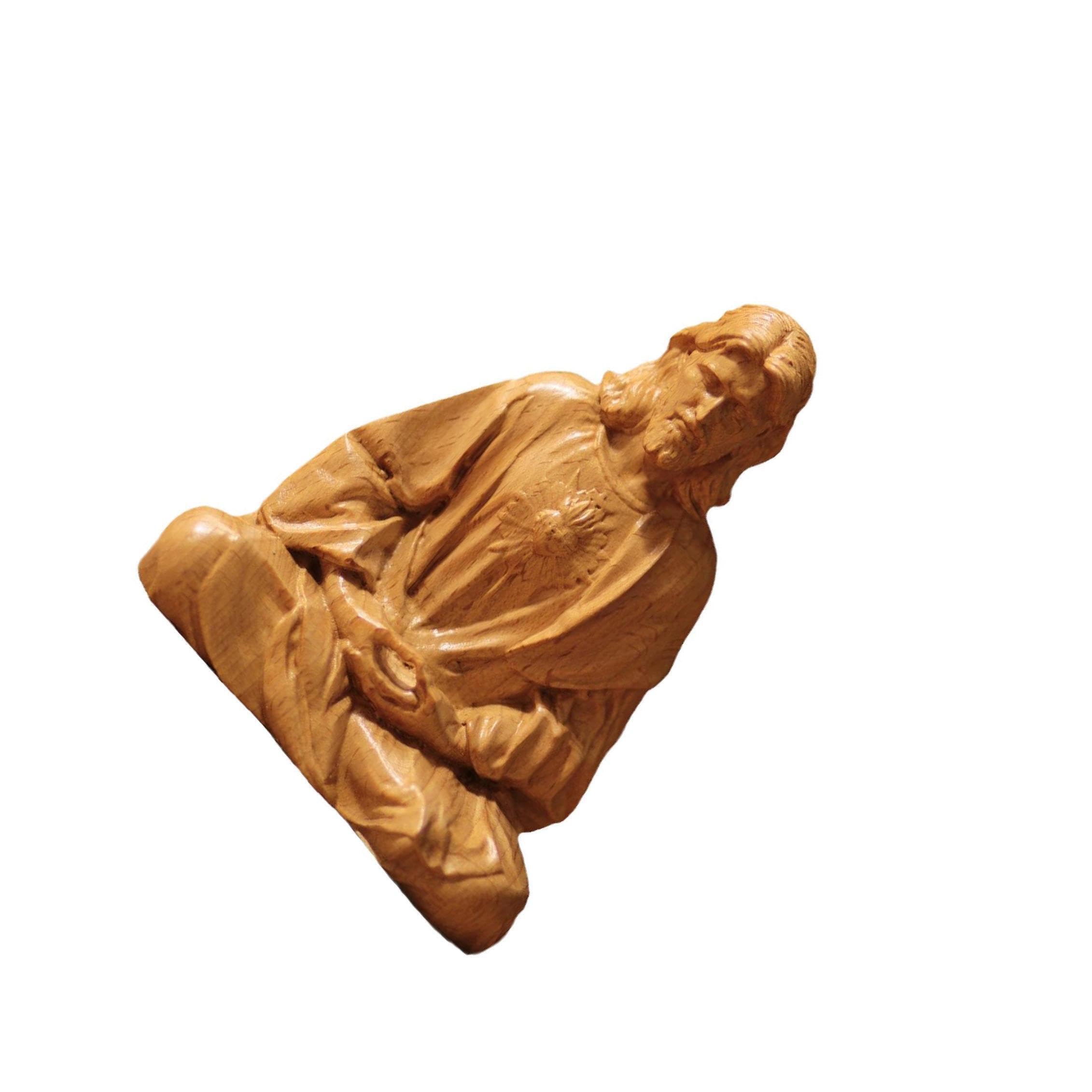 PIXZCSA Heart Of Jesus Religious Sculpture Beautifully Detailed Figurine Exquisite Decoration Piece Meditation Space Religious Sculpture Christian Decor Gift Ornament, Brown, 10 cm