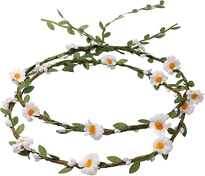 Uongeod Flower Wreath Hair (2 Pieces in a Pack) Flower Wreath Artificial Flowers Crown Bridal Headpiece Greenery Crown Headband Flowers for Wedding Ceremony Party Festival
