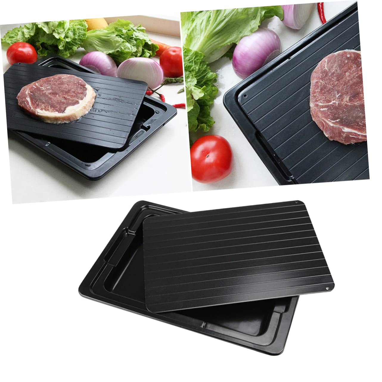 ABOOFAN Auftauplatte 1 Stück Aluminium Schwarz mit Wasserbox 35, 5x20, 5 cm