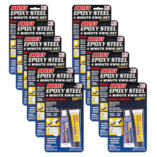 ABRO Epoxy Steel Adhesive 4 Minute Automotive Grade, Bonds Most Metals, Easy to Use, Chemically Welds, Fills, and Seals, for Automotive, Industrial, and Household Use (12)