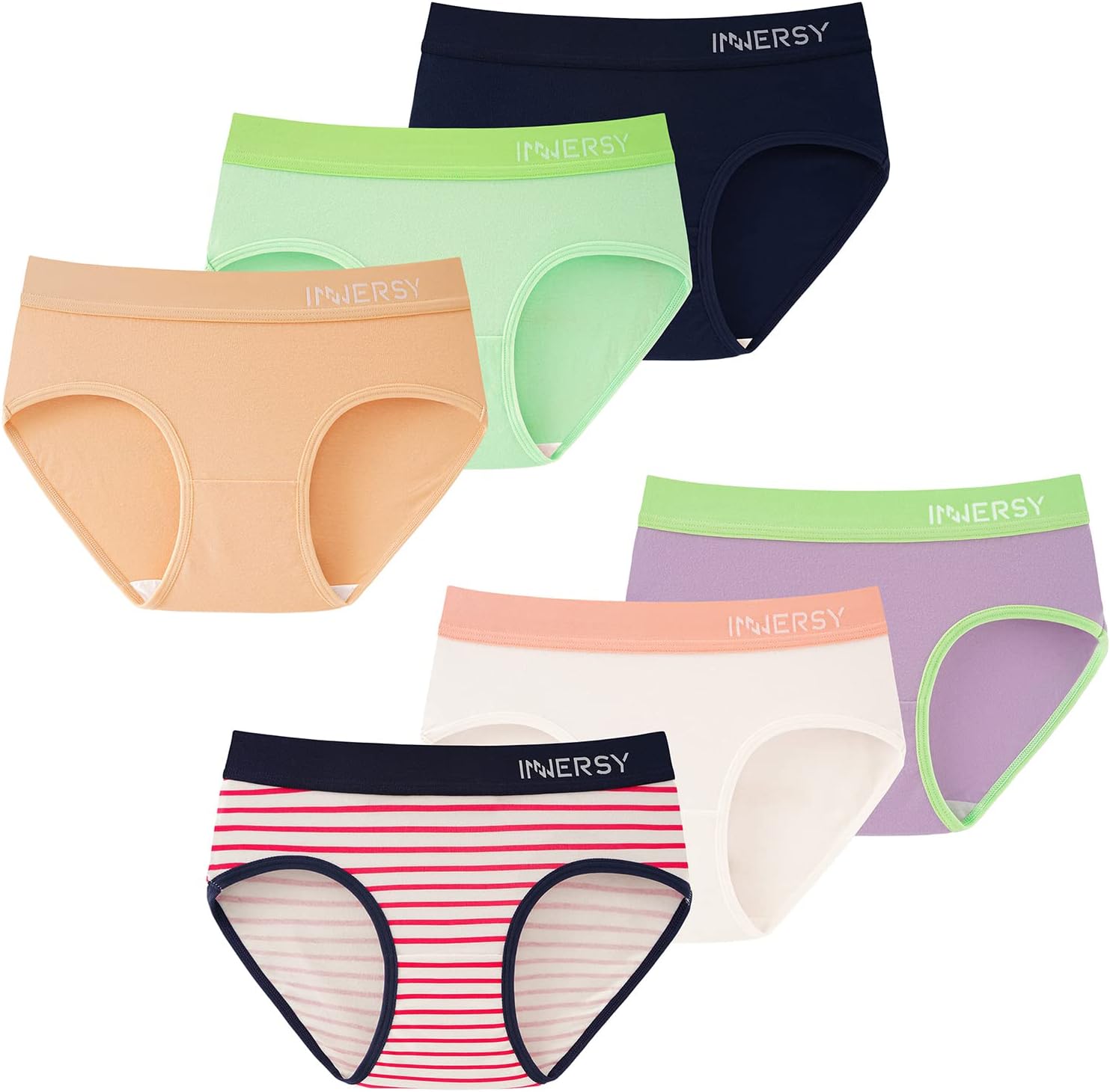 Big Girls' Underwear Teens Contrasting Color Cotton Briefs Panties 6 Pack