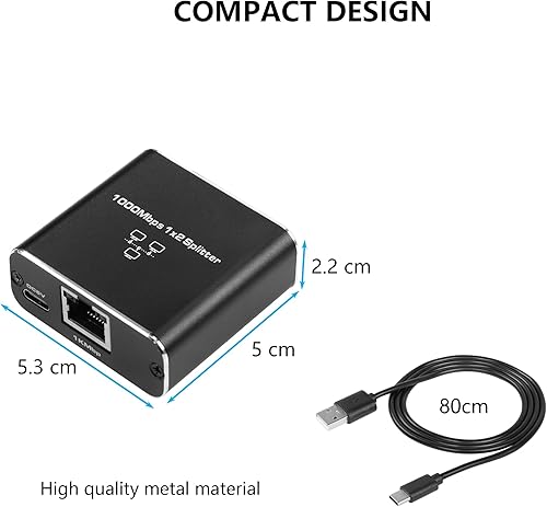 Miniatura 8 de SinLoon Divisor de red Gigabit Ethernet, RJ45 1 a 2 1000100Mbps Ethernet Splitter, con puerto de alimentación USB para computadora, concentrador,