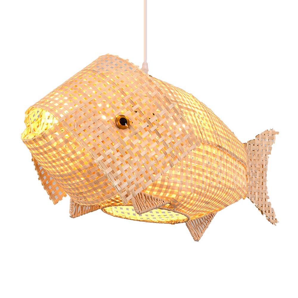 CSSYKV Southeast Asian Creative Fish Lamp, Chinese Style Fish-Shaped Bamboo Pendant Light, Japanese Rural Style Hanging Light for Restaurant, Hotel Bamboo Art Lamp for Club Study Rooms - E26 Base