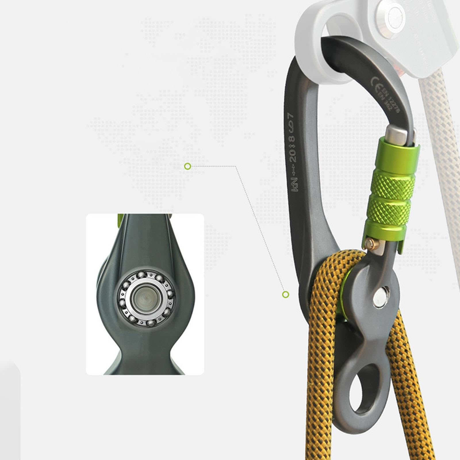 Mosquetón Rock Climbing Pulley Carabiner con Diseño de Cierre Automático Estructura Resistente de Aluminio y Acero Apertura Grande Compatible con