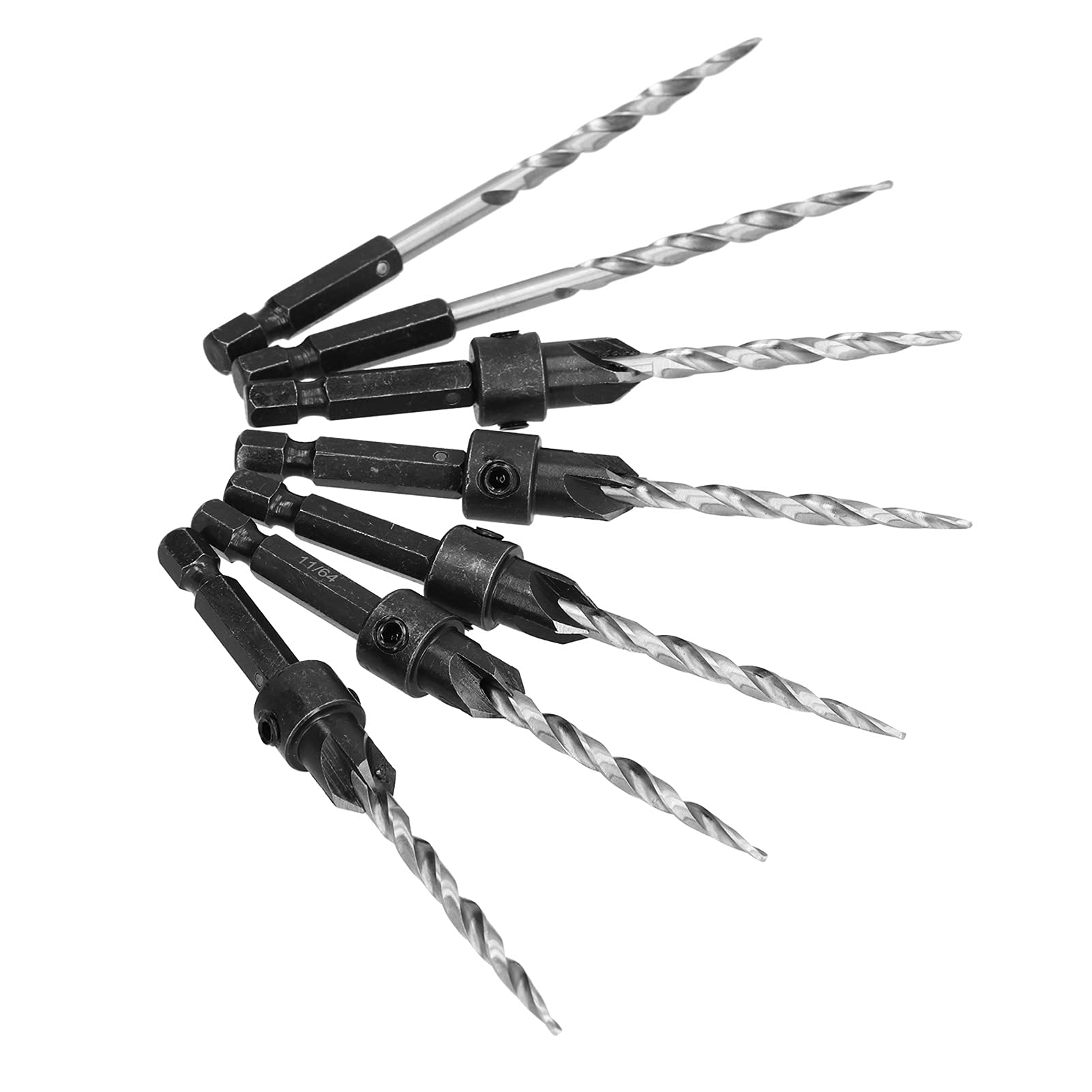 Juego de brocas avellanadas cónicas, 11/64 de repuesto con llave de cuello, juego de brocas avellanadas de madera con vástago hexagonal ajustable de 1/4 pulgadas