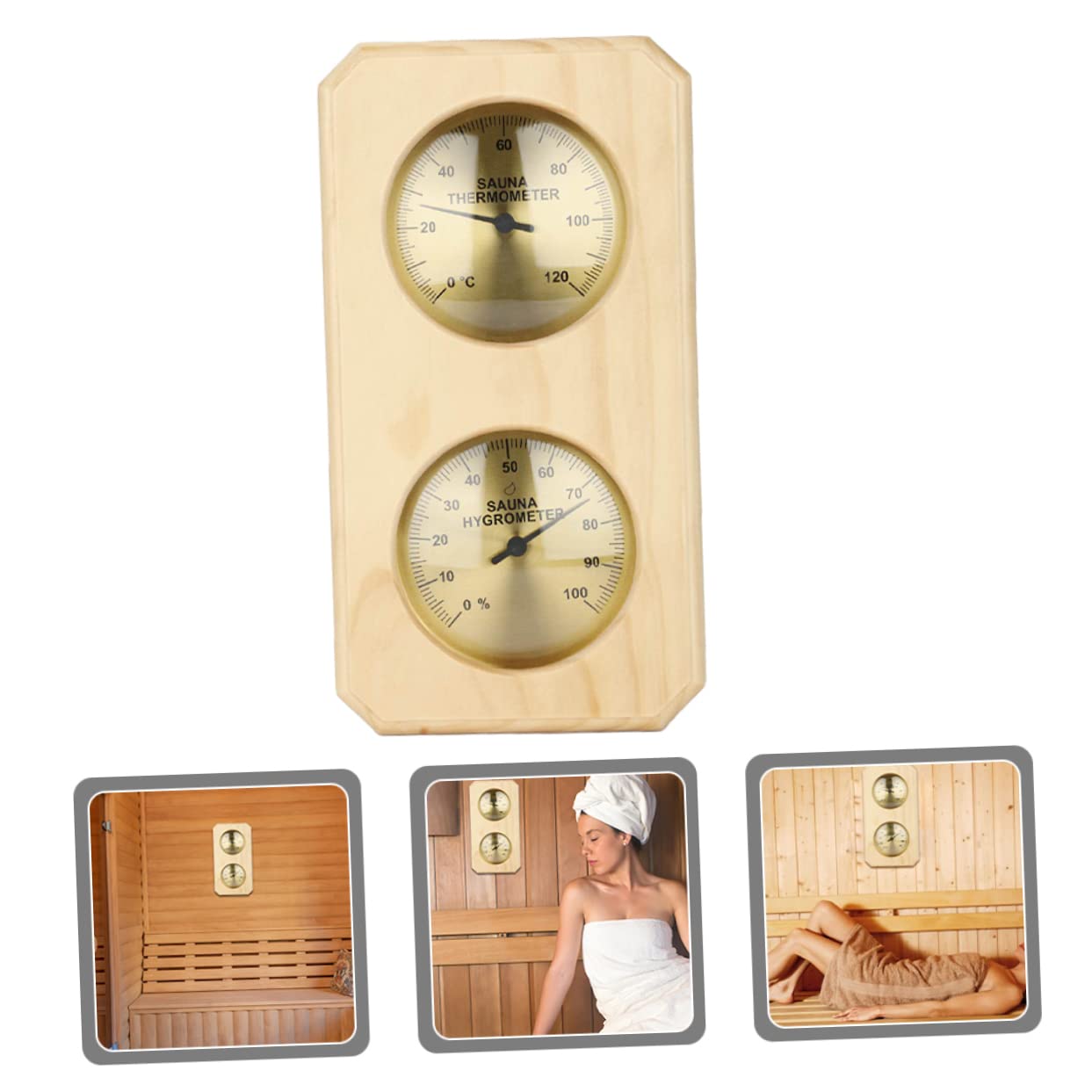 TOYANDONA Termometro Igrometro in Legno per Sauna, Termostato Interno, Alta Precisione, Lettura Rapida, 0-120℃ e 0-100% Umidità