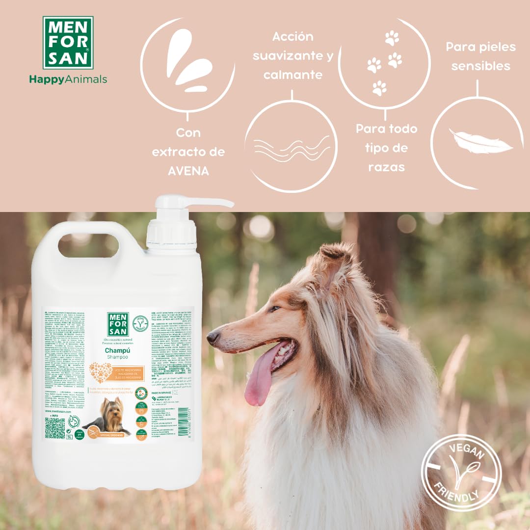 MENFORSAN Shampoo per Cani all'Olio di Macadamia | Nutre e Ravviva il Mantello | Potere Districante | Proprietà Anti-Crespo e Restaurative | Agrumi | 5 l