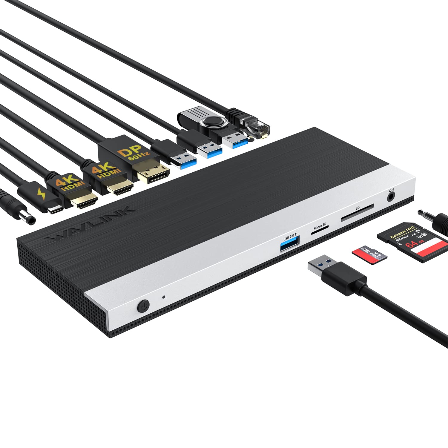 WAVLINK Docking Station with Power Adapter, USB Type C to Dual HDMI Dock, Hub Dual Monitor Triple Display, 2 HDMI, DisplayPort, USB-C 100W PD3.0 Charging, Ethernet, 4 USB 3.0, SD/TF Card Reader Audio