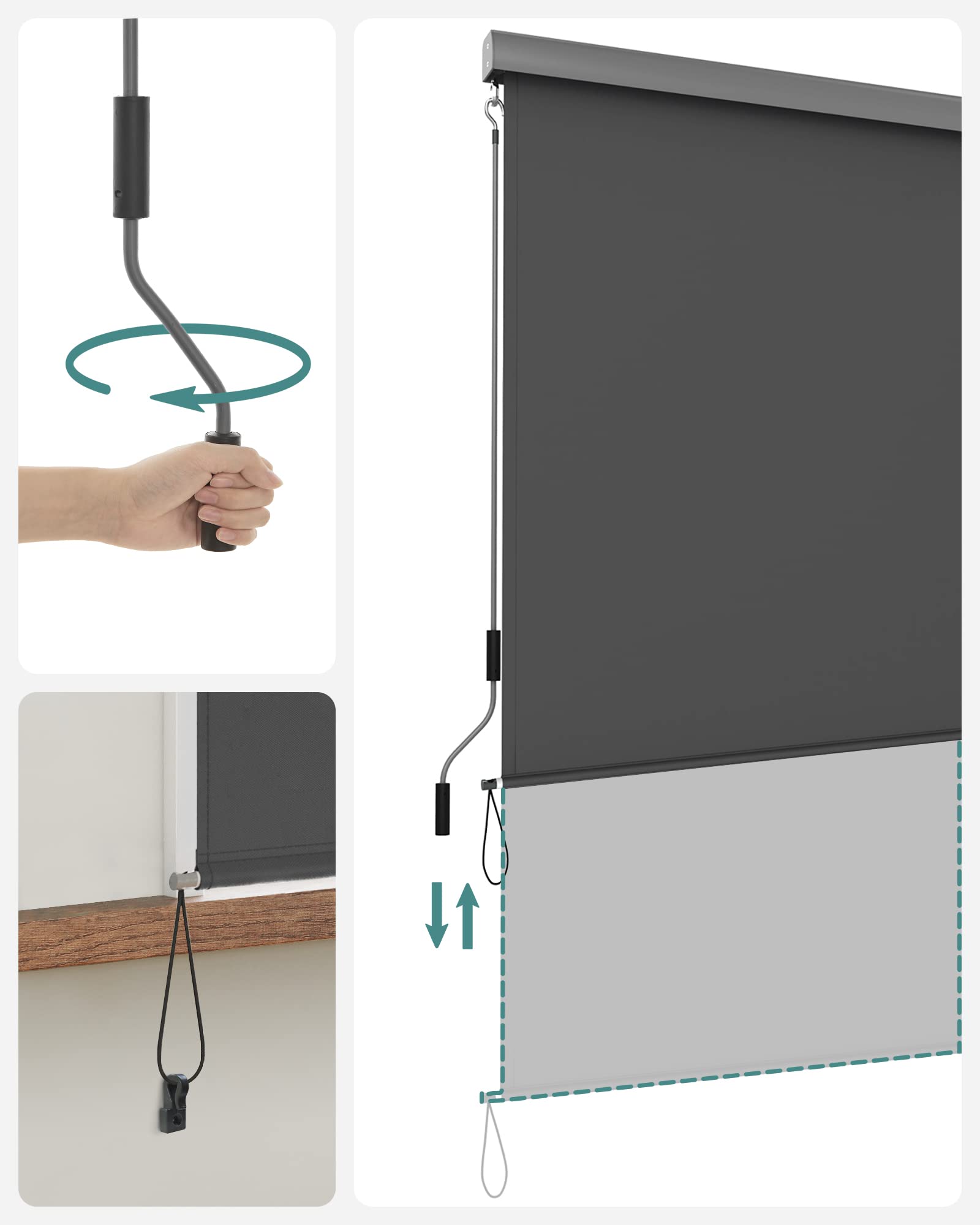 SONGMICS 2.5 x 1.6 m (H x L), Store Vertical, Brise-Vue rétractable, Paravent d’extérieur, Pare-Soleil, pour Balcon, Patio, terrasse et Jardin, avec boîtier, Protection de Vie privée, Gris GSA165GY