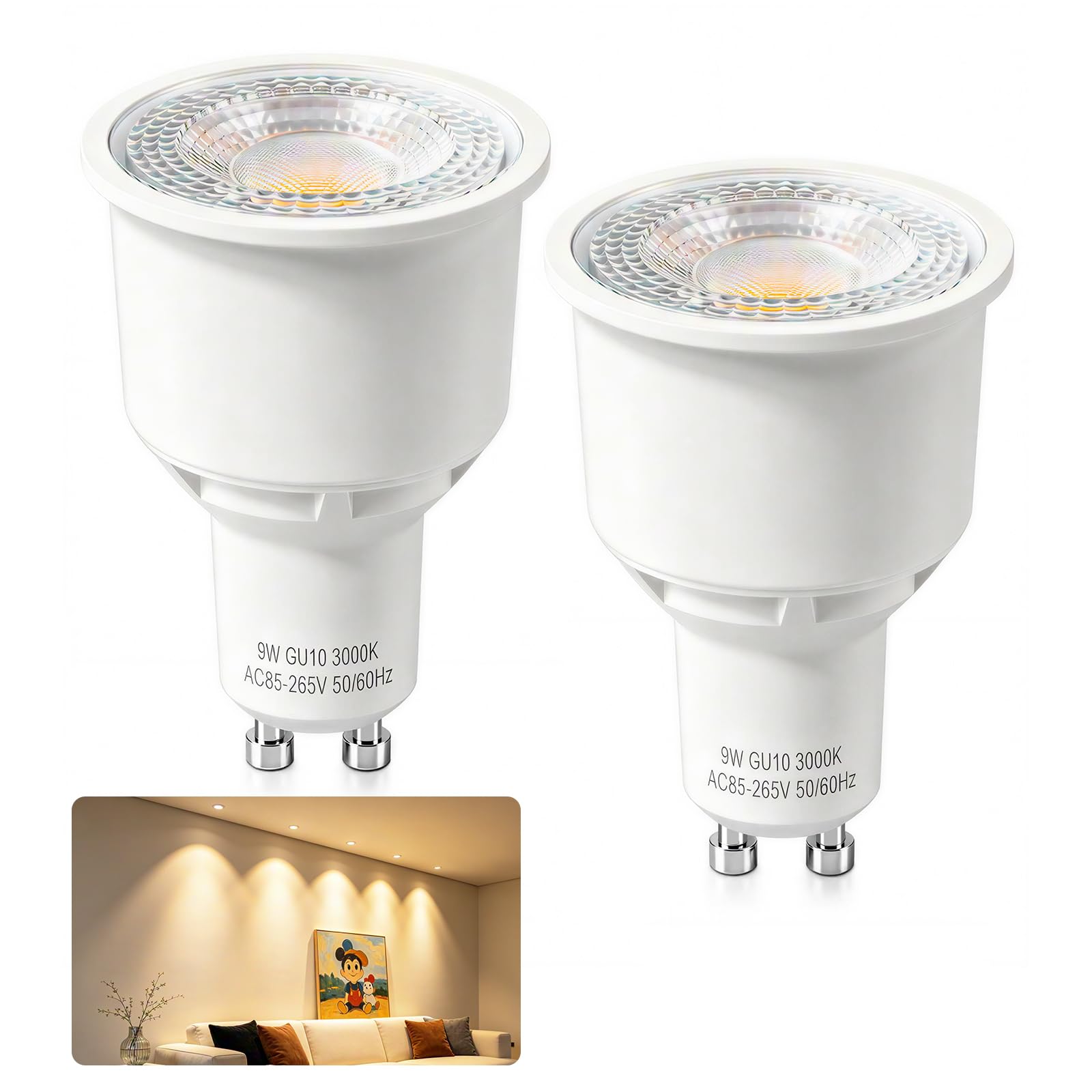 Ddlisu 2 Pack 9W GU10 Long Neck LED Bulbs, Warm White 3000K