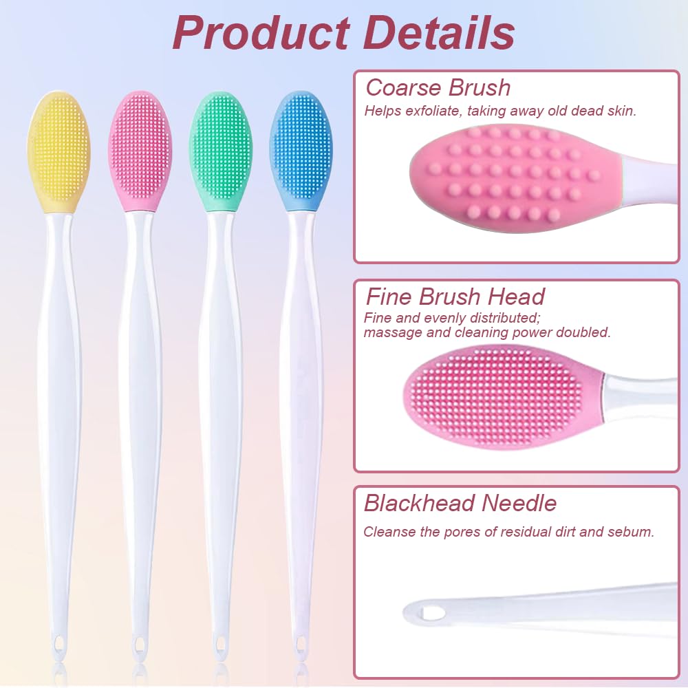 Pennello Esfoliante per Labbra in Silicone, 8 Pcs Pennelli per Labbra in Silicone, Spazzole per Labbra Morbido a Doppia Faccia, Spazzola Esfoliante per Labbra