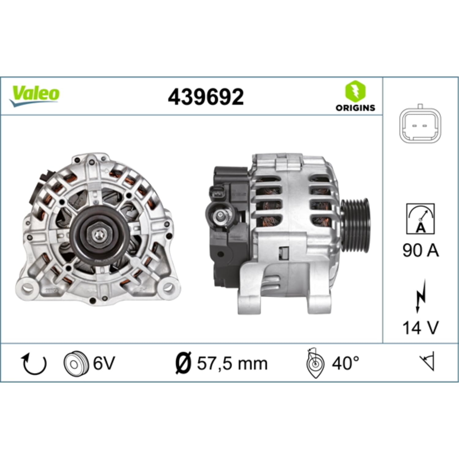 Valeo Alternateur 439692-90 Amp - 6 Stries - 14 V