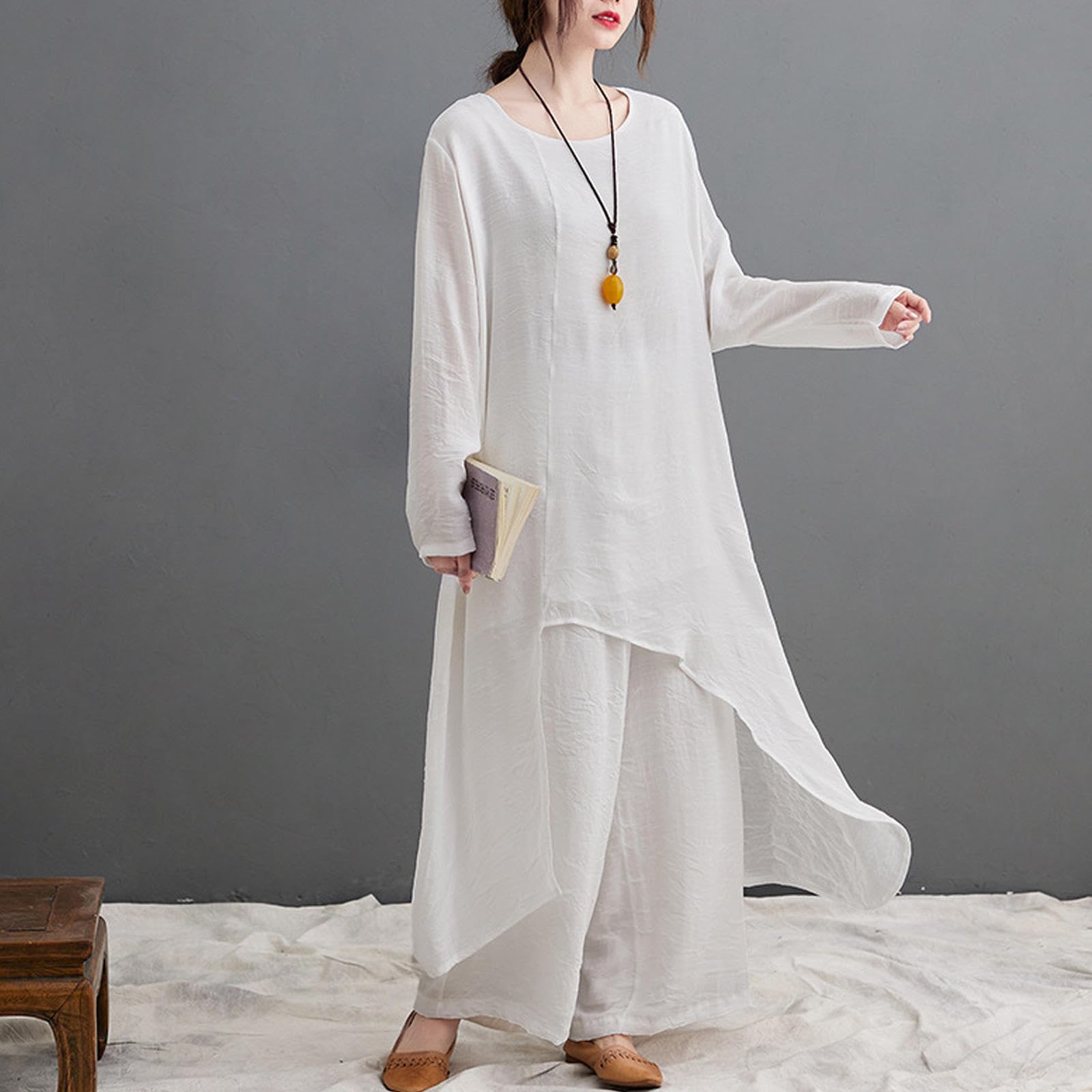 Uniforme de Tai Chi pour Femmes, Manches Longues, Tenues de Kung Fu, Vêtements d'arts Martiaux en Coton et Lin,White-XL
