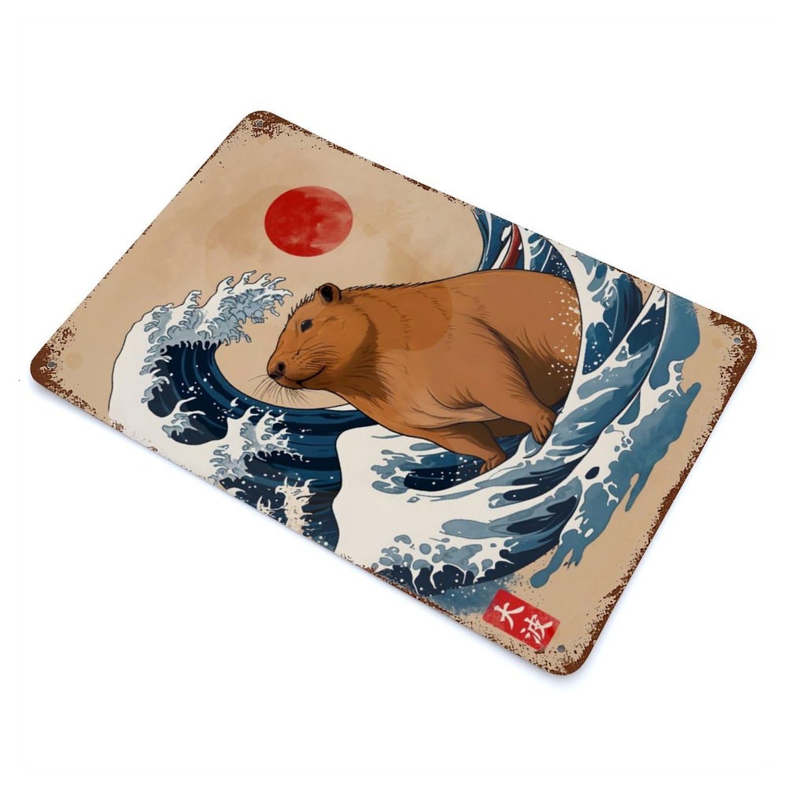 Great Wave Of Capybara Distressed Metal Wall Sign 11.8"x7.9", Rustic Home Decor for Farmhouse, Kitchen And Entryway Decor