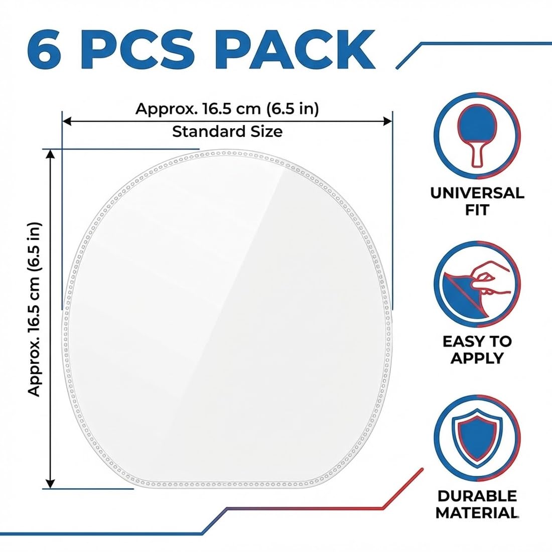 CATZUM 6 Films protecteurs Autocollants pour Raquettes de ping-Pong : Film Protecteur Transparent, Accessoires pour Raquettes de ping-Pong. - 2