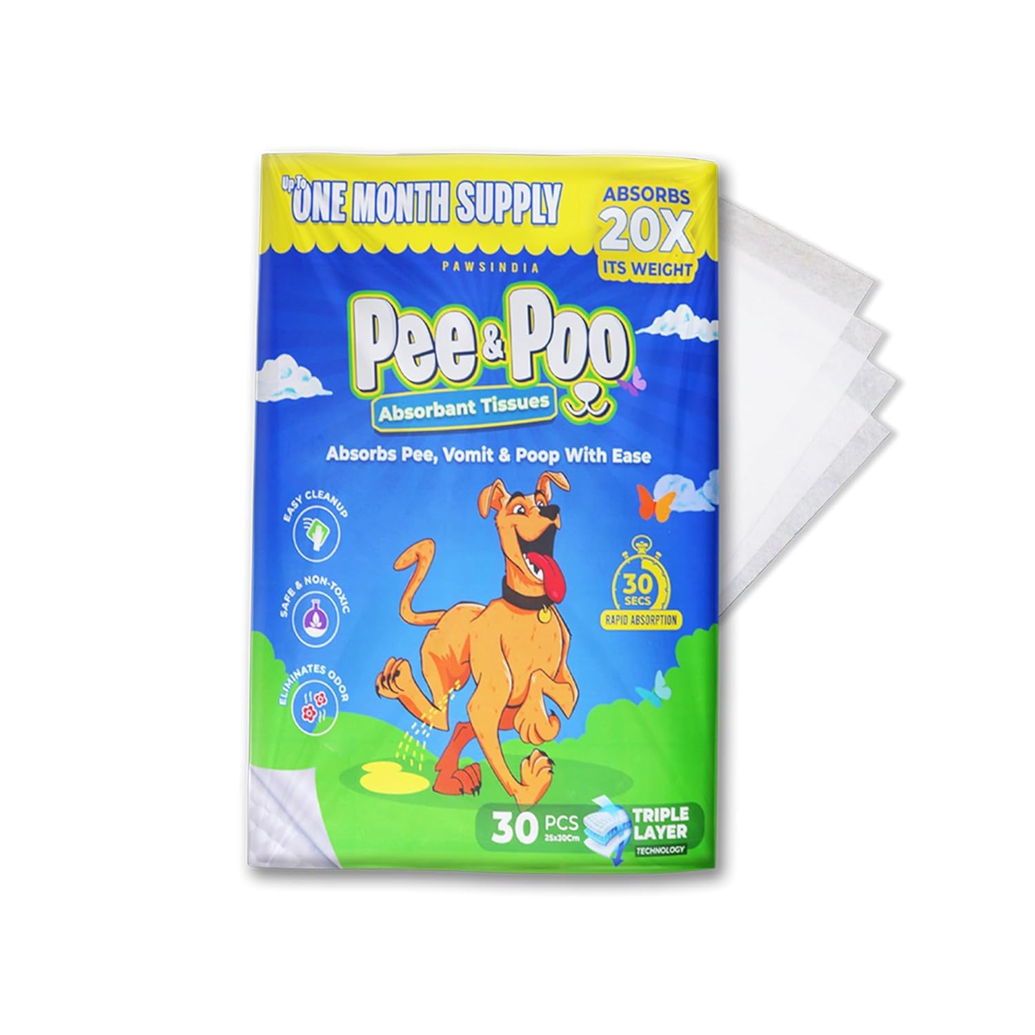 Pawsindia Pet Training Pads | Pee & Potty Pads for Puppy & Dog | Pee Mat for Dogs | Leak-Proof Quick Dry Design | Heavy Duty Absorbency | Odor Neutralizer | Triple Layer Design (40x15cm - 30Pcs) (B0DFYBVZFK) Amazon Price History, Amazon Price Tracker
