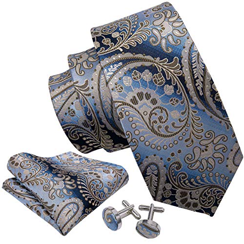 Image of Barry.Wang Paisley Tie Fashion Set Hanky Cufflinks Neckties for Men Woven Silk