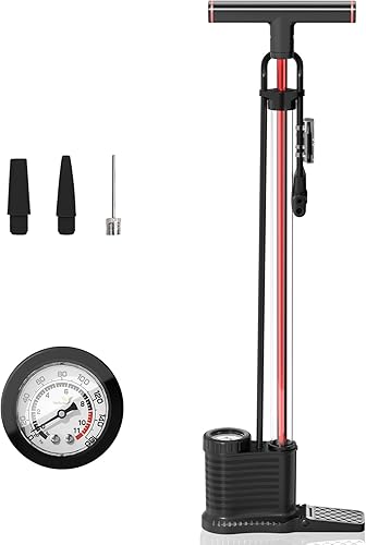Bomba de bicicleta con cilindro transparente y medidor de precisión, bomba de aire de alta presión de 160 PSI para válvulas Presta y Schrader,