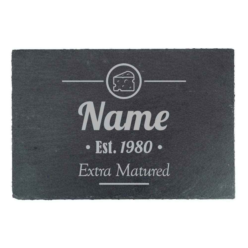 All Things Personalised Black Personalised Engraved Rectangular Slate Cheeseboard With Extra Matured Design, Personalise With Any Name And Year, Perfect For Any Cheese Lover For Any Occasion