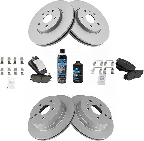 TRQ Pastillas de freno de disco de cerámica delanteras y traseras y kit de rotor recubierto en G para Chevy Equinox GMC Terrain 2010-2017