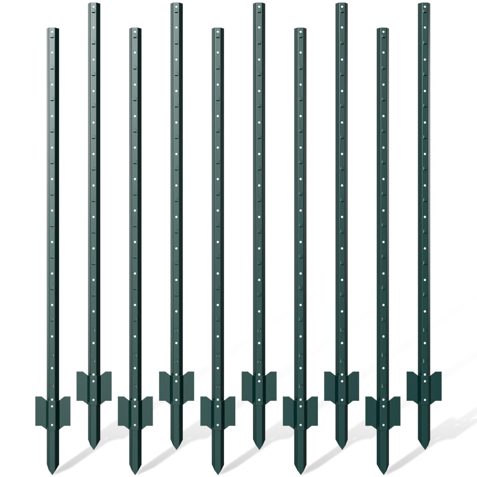 10 Pack Metal Fence Post, 7 Feet Heavy Duty Garden with U-Post, No Dig Garden Fence Stakes for Temporary Fencing, Corner Anchor
